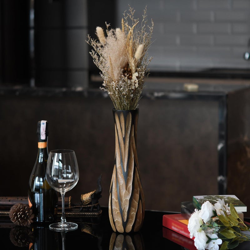 AeraVida Beautifully Hand Carved Etched Dark Brown Mango Tree Wood Vase | 14 inch | Classic Flower Vase - Image 5